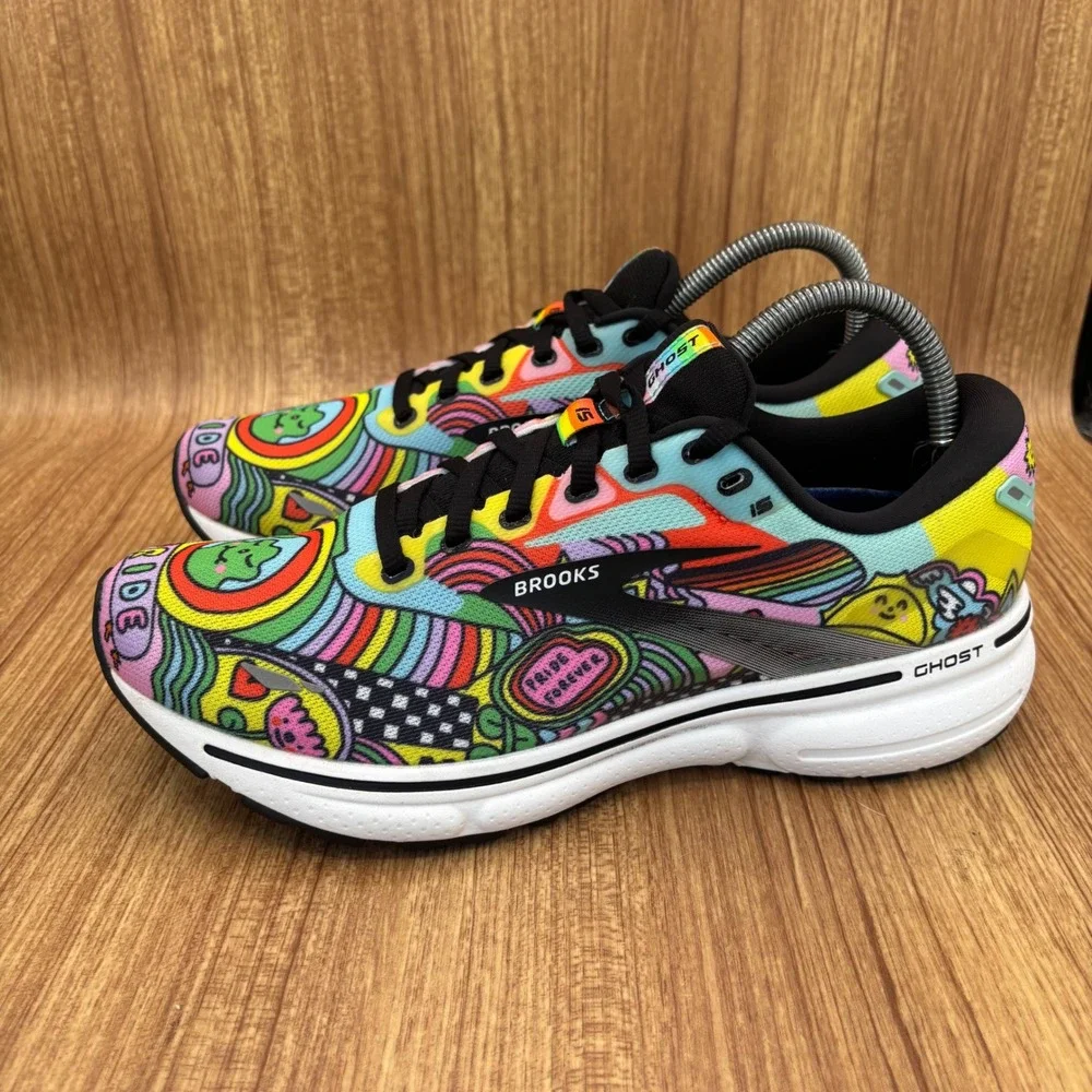 Brooks Ghost 15 Pride Running Shoes Womens 9.5 Multi-Color Doodle 1203801B058